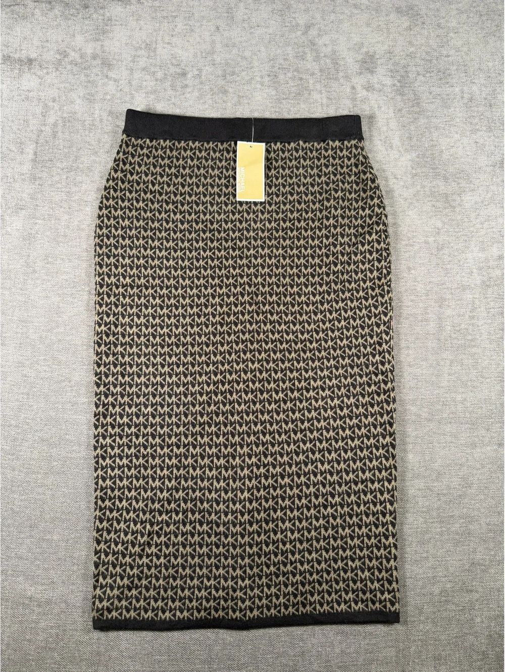 Michael Kors Medium Black and Beige Logo Knit Midi Skirt